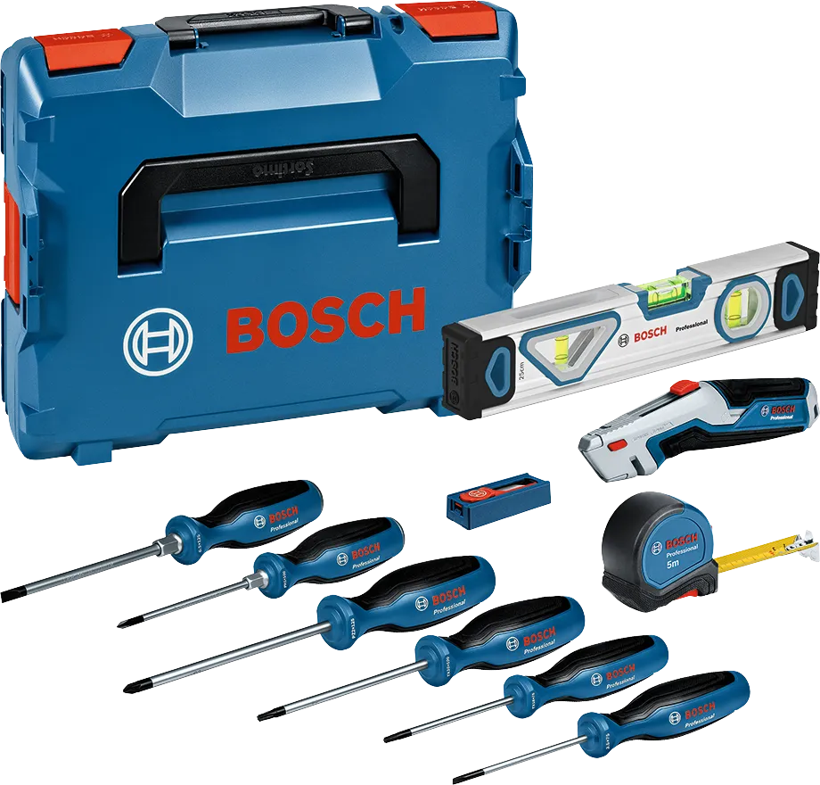Σετ κατσαβιδιών και εργαλείων χειρός Bosch με θήκη μεταφοράς.